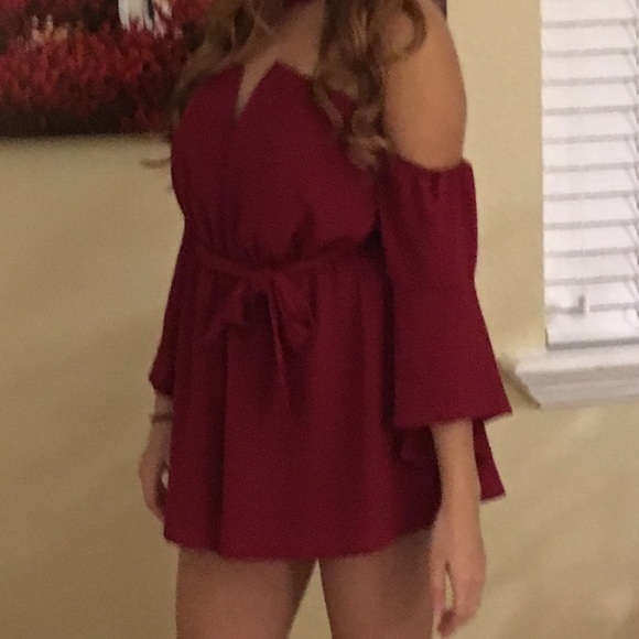 red flowy romper